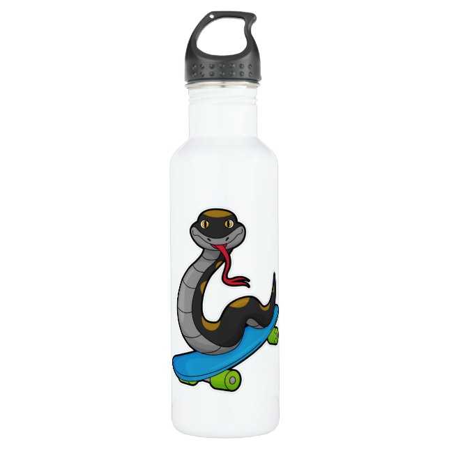 Snake as Skater with Skateboard 710 Ml Water Bottle (Front)