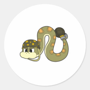 Snake as Soldier with Weapon Classic Round Sticker