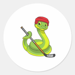 Snake at Ice hockey with Ice hockey stick Classic Round Sticker