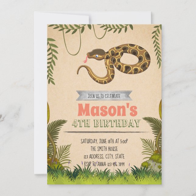 Snake birthday party invitation (Front)
