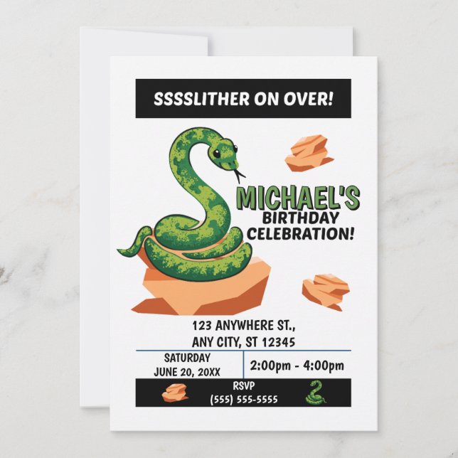 Snake Birthday Party Invitation (Front)