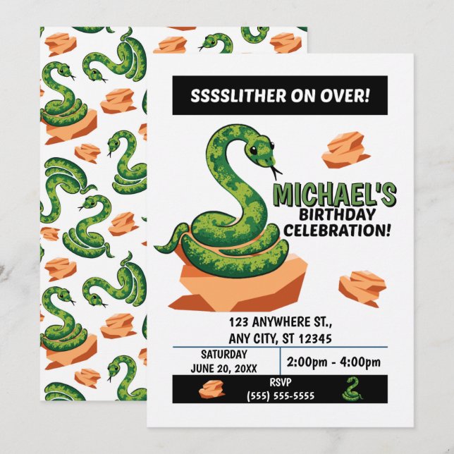 Snake Birthday Party Invitation (Front/Back)