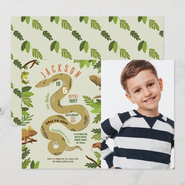 Snake Birthday Party Reptiles Jungle Photo Invitation (Front/Back)