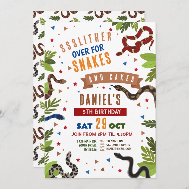 Snake Birthday Party Reptiles Jungle Slither Invitation (Front/Back)