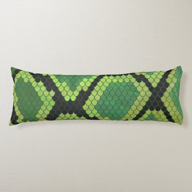 Snake Black and Green Print Body Cushion (Front)