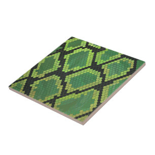 Snake Black and Green Print Ceramic Tile