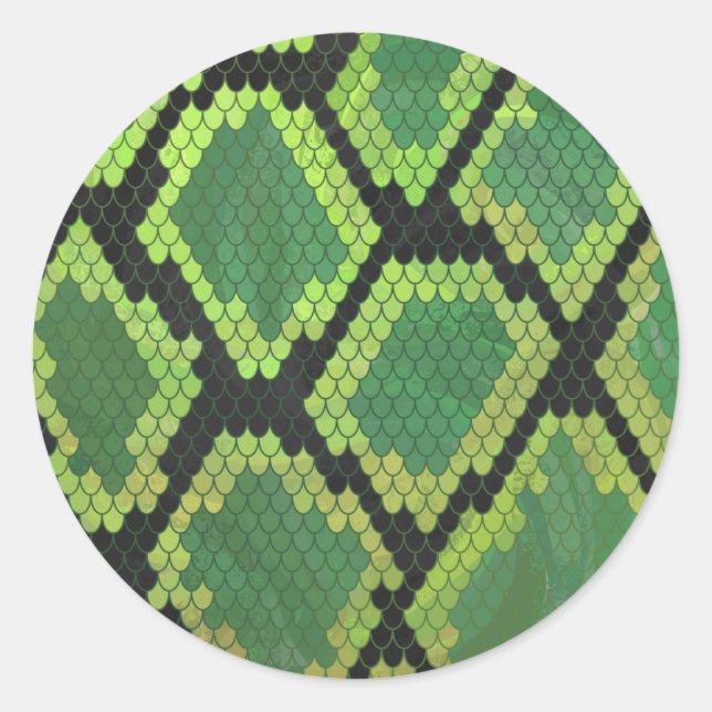 Snake Black and Green Print Classic Round Sticker (Front)
