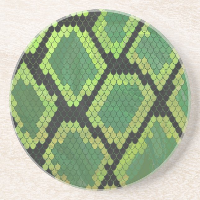Snake Black and Green Print Coaster (Front)