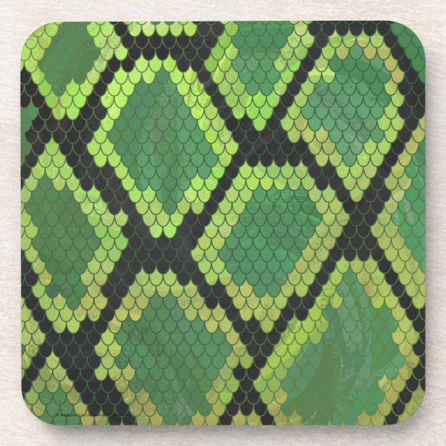 Snake Black and Green Print Coaster (Front)