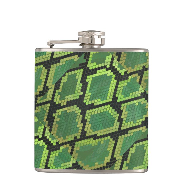 Snake Black and Green Print Hip Flask (Front)