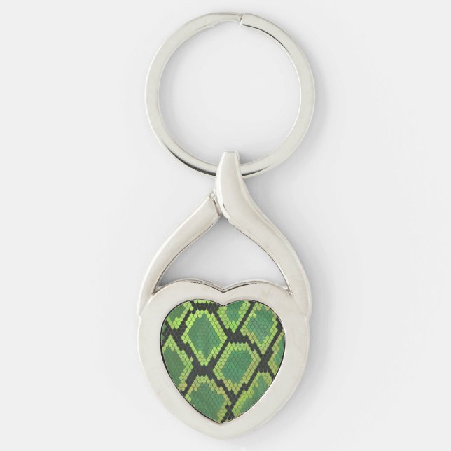 Snake Black and Green Print Key Ring (Front)