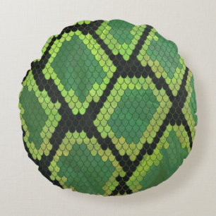 Snake Black and Green Print Round Cushion