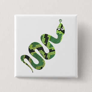 Snake Black and Green Print Silhouette 15 Cm Square Badge