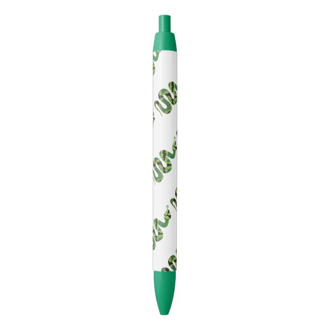 Snake Black and Green Print Silhouette Black Ink Pen (Front Vertical)