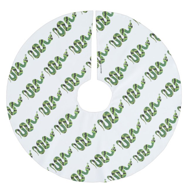 Snake Black and Green Print Silhouette Brushed Polyester Tree Skirt (Front)