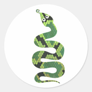 Snake Black and Green Print Silhouette Classic Round Sticker