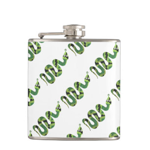 Snake Black and Green Print Silhouette Hip Flask