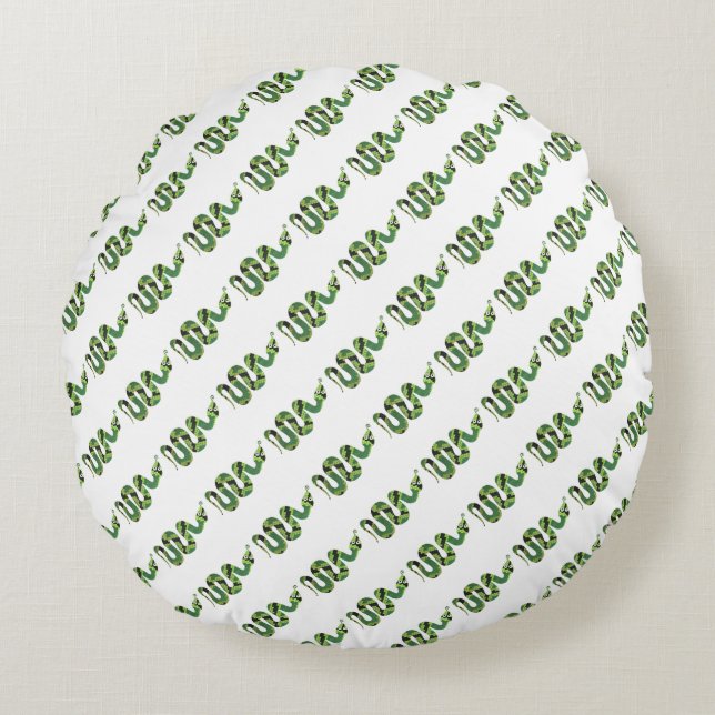 Snake Black and Green Print Silhouette Round Cushion (Front)