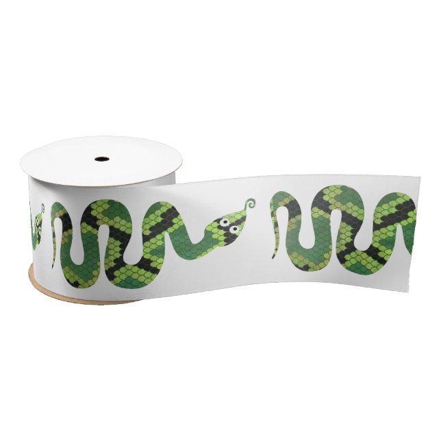 Snake Black and Green Print Silhouette Satin Ribbon (Spool)