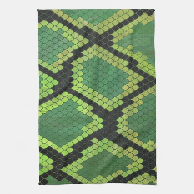 Snake Black and Green Print Tea Towel (Vertical)