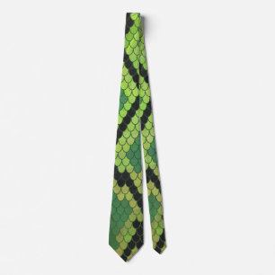 Snake Black and Green Print Tie