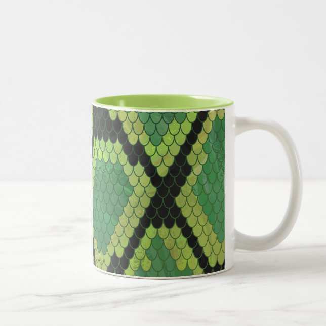 Snake Black and Green Print Two-Tone Coffee Mug (Right)