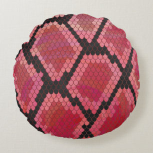 Snake Black and Red Print Round Cushion
