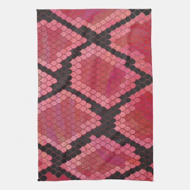 Snake Black and Red Print Tea Towel (Vertical)
