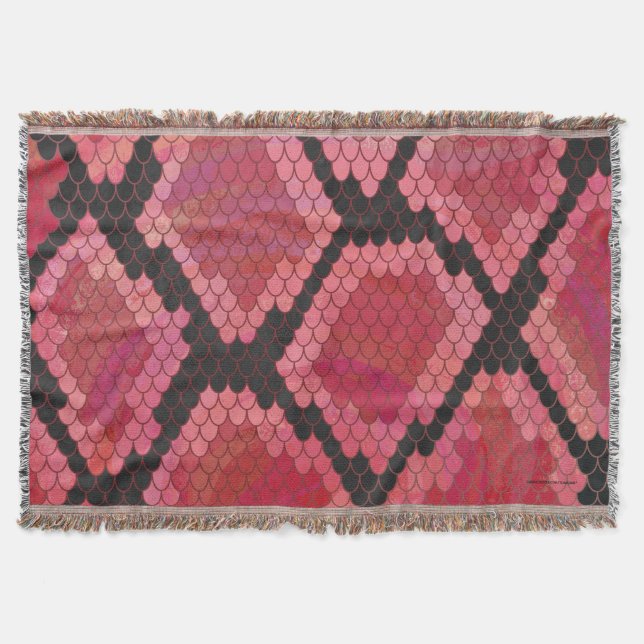 Snake Black and Red Print Throw Blanket (Front)