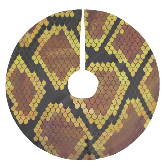 Snake Brown and Gold Print Brushed Polyester Tree Skirt (Front)