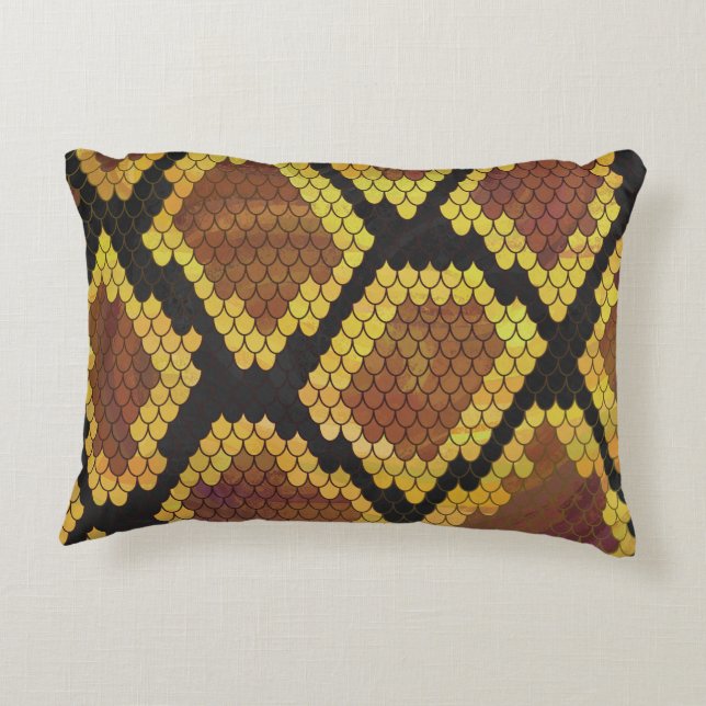 Snake Brown and Gold Print Decorative Cushion (Back)