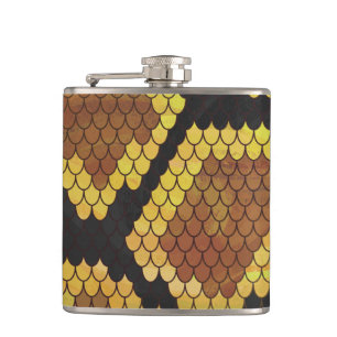 Snake Brown and Gold Print Hip Flask