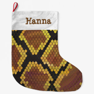 Snake Brown and Gold Print Large Christmas Stocking