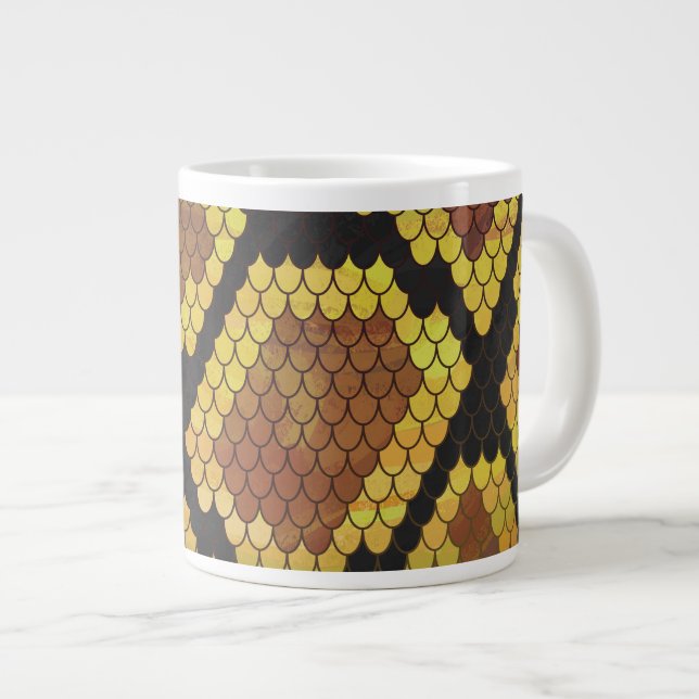 Snake Brown and Gold Print Large Coffee Mug (Front Right)