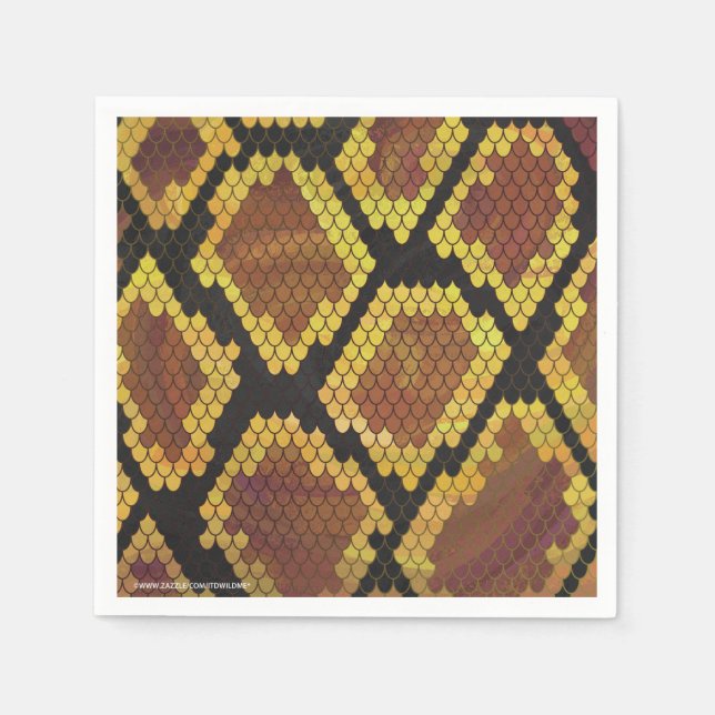 Snake Brown and Gold Print Napkin (Front)