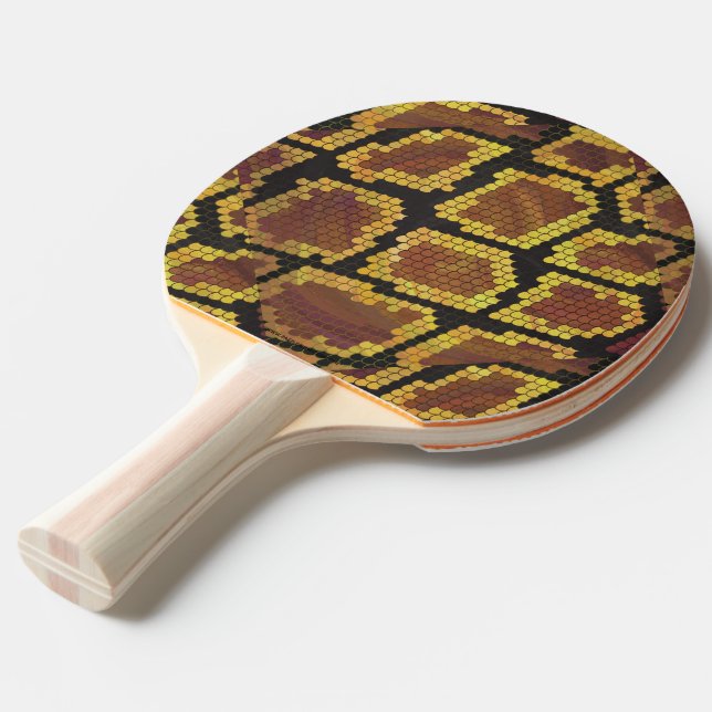 Snake Brown and Gold Print Ping Pong Paddle (Front Angle)