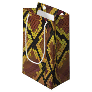 Snake Brown and Gold Print Small Gift Bag