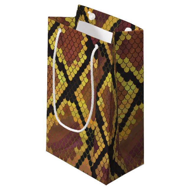 Snake Brown and Gold Print Small Gift Bag (Front Angled)