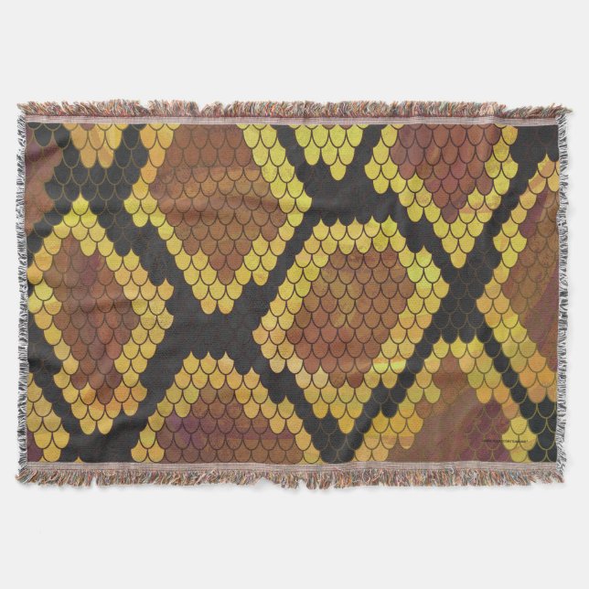 Snake Brown and Gold Print Throw Blanket (Front)