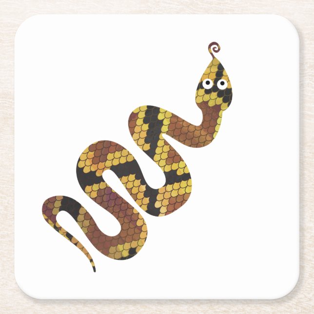 Snake Brown and Gold Silhouette Square Paper Coaster (Front)