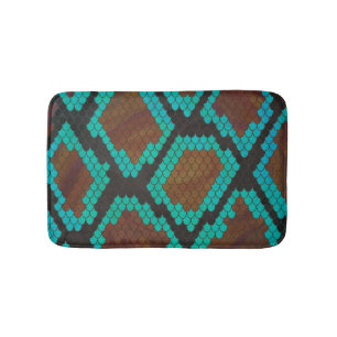 Snake Brown and Teal Print Bath Mat