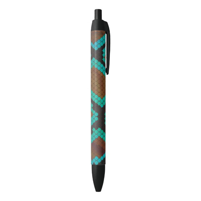 Snake Brown and Teal Print Black Ink Pen (Bottom (Vertical))