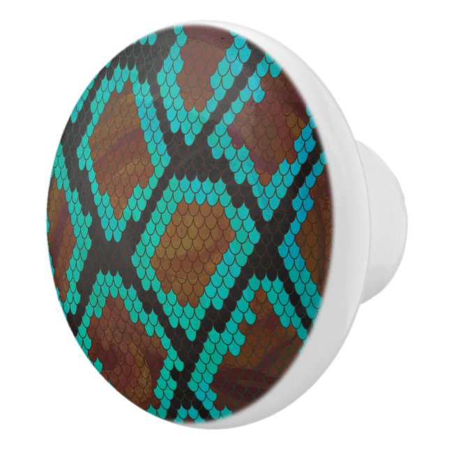 Snake Brown and Teal Print Ceramic Knob (Right)