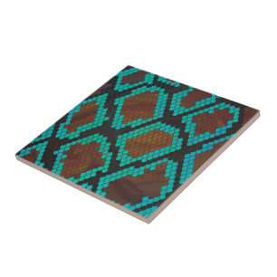 Snake Brown and Teal Print Ceramic Tile