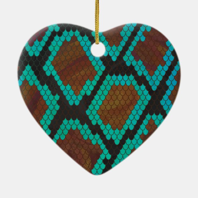 Snake Brown and Teal Print Ceramic Tree Decoration (Back)