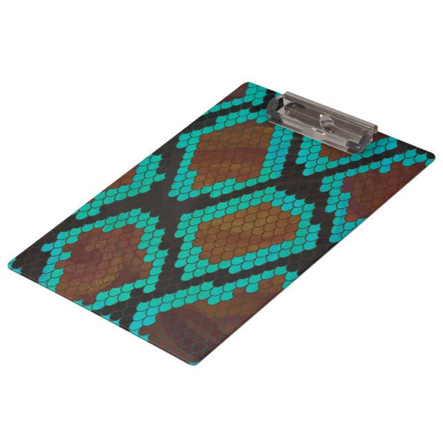 Snake Brown and Teal Print Clipboard (Angled)