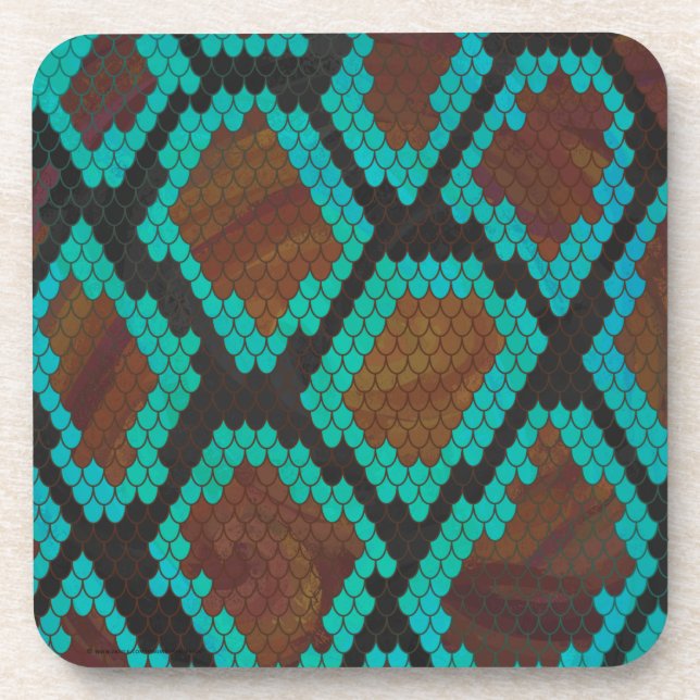 Snake Brown and Teal Print Coaster (Front)