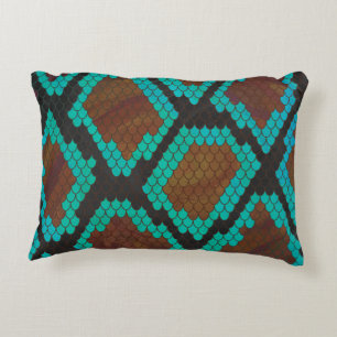 Snake Brown and Teal Print Decorative Cushion