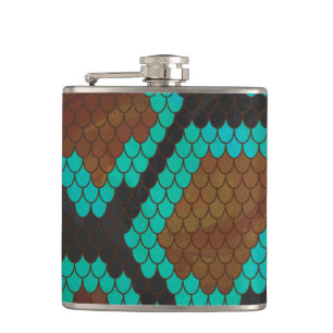 Snake Brown and Teal Print Hip Flask