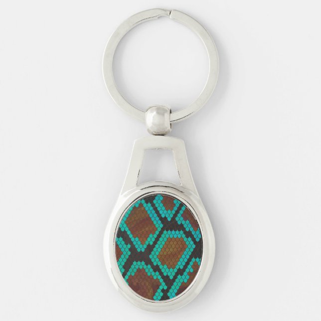 Snake Brown and Teal Print Key Ring (Front)